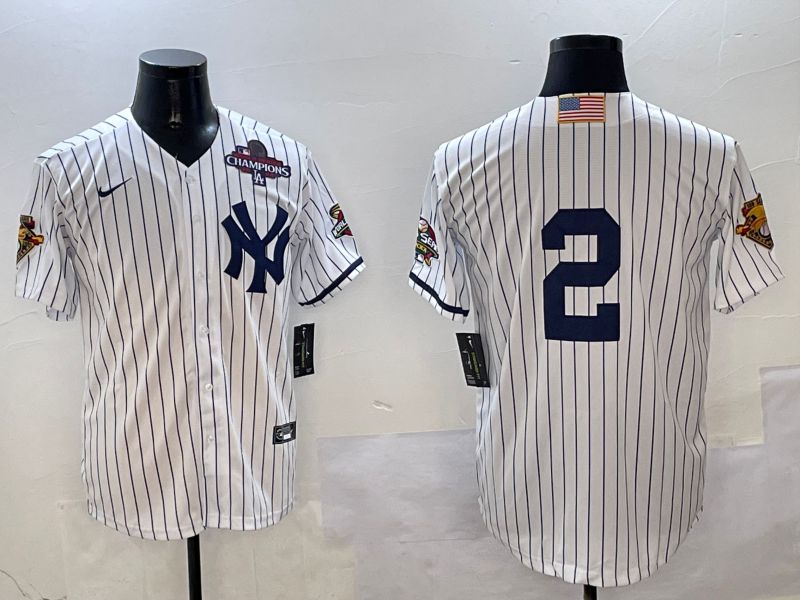 Men New York Yankees #2 No Name White Stripe Throwback Game 2025 Nike MLB Jersey style 2